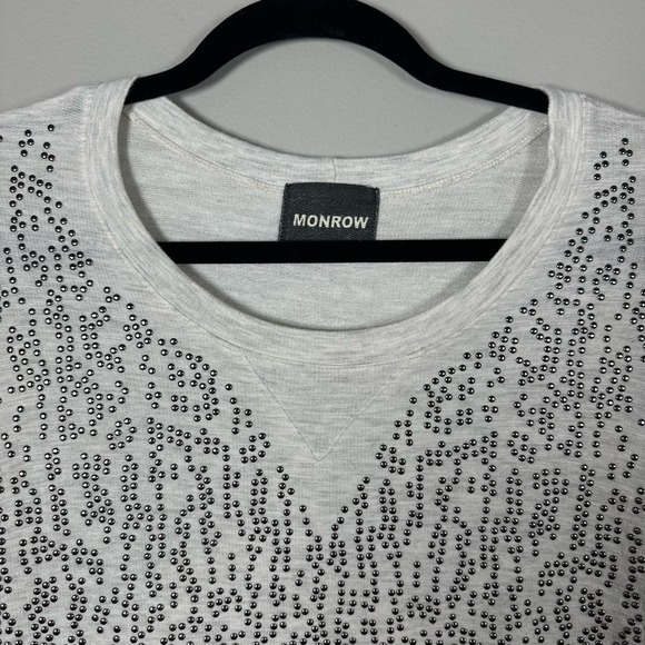 Monrow Small Gray Silver Metallic Embellished Studded Pullover Sweatshirt - Picture 3 of 5